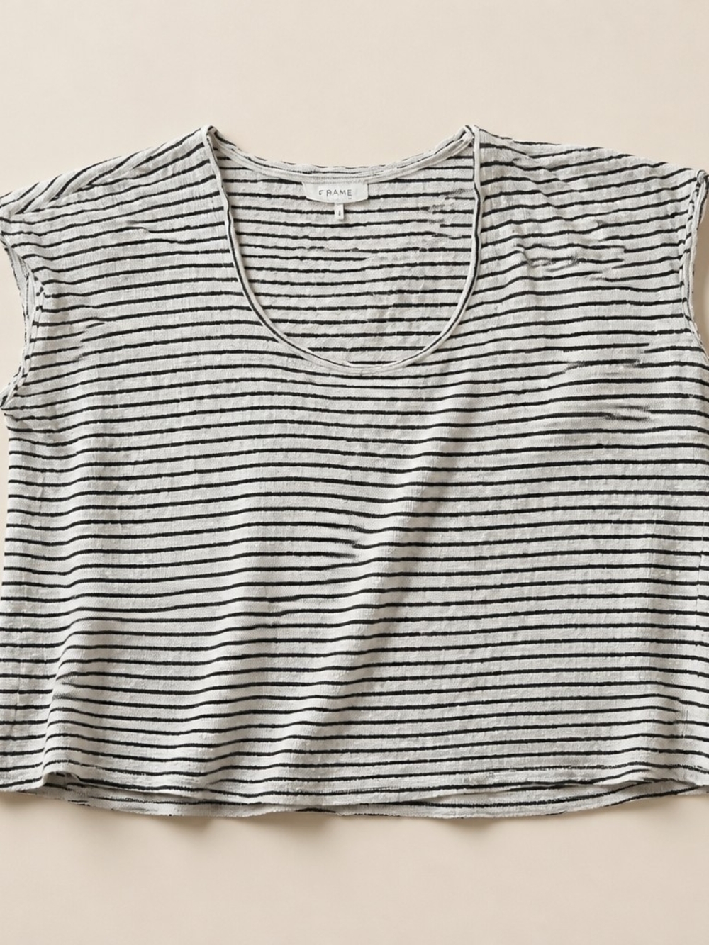 FRAME Organic Linen Striped Scoop Neck Muscle Tee